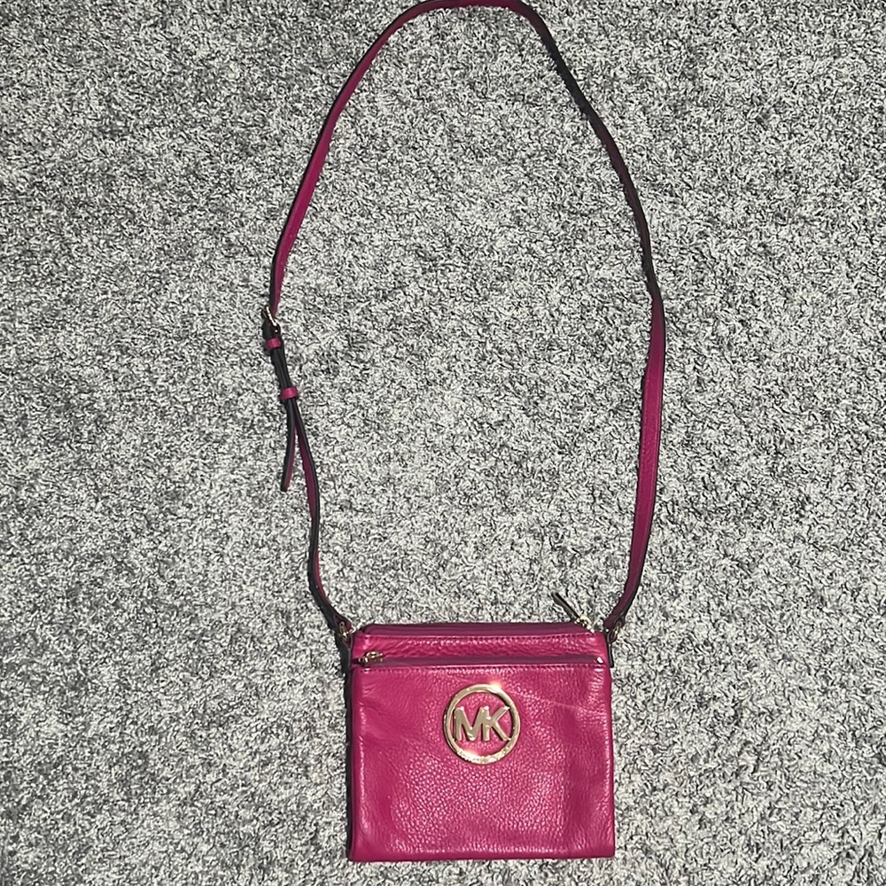 Hot pink leather Michael kors cross body